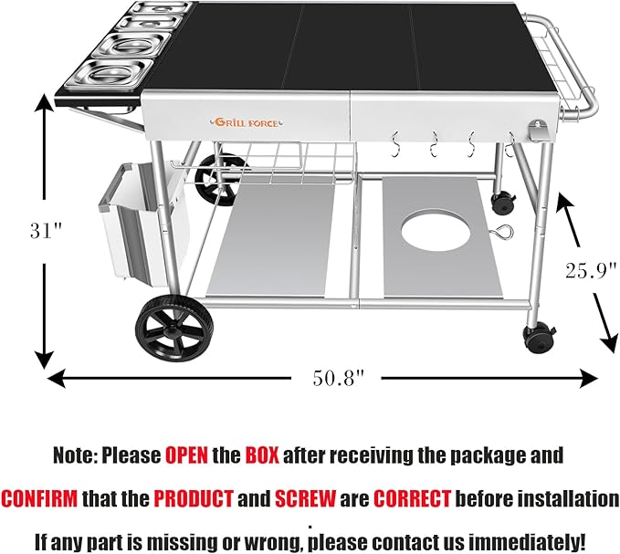 Pizza Oven Table with Topping Station, Outdoor Pizza Oven Cart, Grill Table for Outside, Grill Cart, Food Prep Work cart Fits for Ninja Woodfire Grill, Blackstone Griddle,Tabletop Grill-Ruum Studio Home
