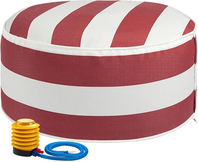 FUNHOME Inflatable Outdoor Ottoman with Air Pump,20"x9" Portable Patio Pouf,Water Resistant,Fade-Resistant,Round Blow Up Footrest Stools for Home Garden Camping Travel(Red White)-Ruum Studio Home