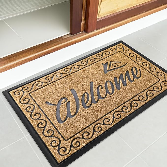 Yimobra Welcome Mat Outdoor Indoor, Waterproof Heavy Duty Front Door Mat Outside Entrance, Extra Sturdy Non-Slip Doormat, Low Profile, Dirt Trapping, 36x24 Inches, Yellow-Ruum Studio Home