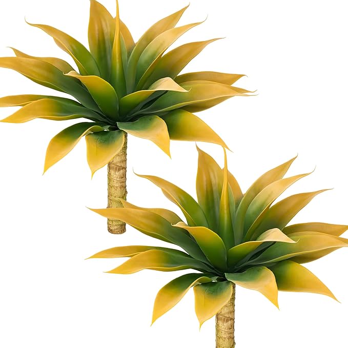 Artificial Agave Plants,Large UV Resistant Fake Agave Planters for Indoor and Outdoor Decorating Tropical Plant Succulents Greenery Indoor Decor (2Pack,18" Yellow)-Ruum Studio Home