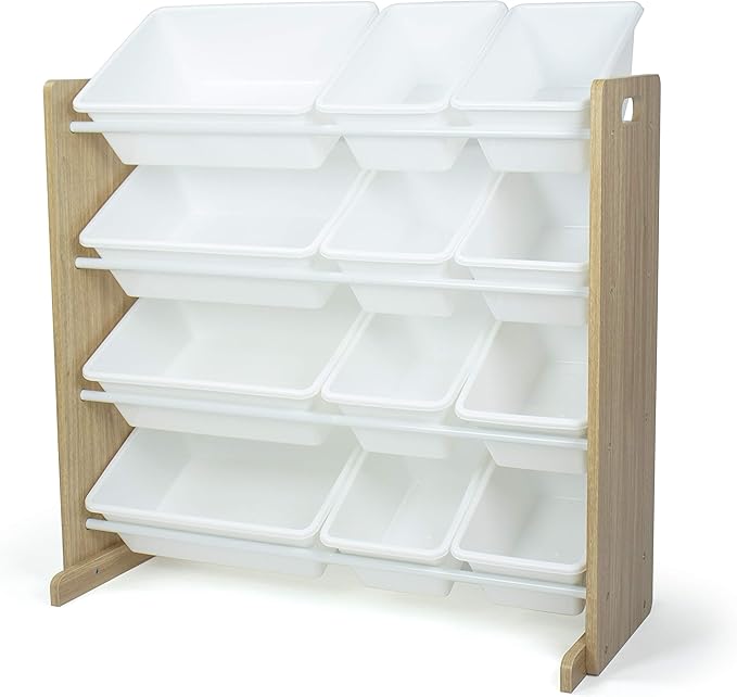 Humble Crew Kids Toy Storage Organizer with 12 Plastic Bins, Natural Wood/White – Removable Bins for Playroom, Bedroom, Toddler Furniture for Boys and Girls Ages-Ruum Studio Home