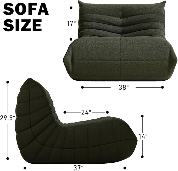 Bean Bag Chair, Fireside Chair Bean Bag Sofa Large Bean Bag Chair for Adults, Bean Bag Chairs for Teens with High Density Comfortable Foam, Memory Foam Bean Bag for Living Room, Bedroom (Green)-Ruum Studio Home