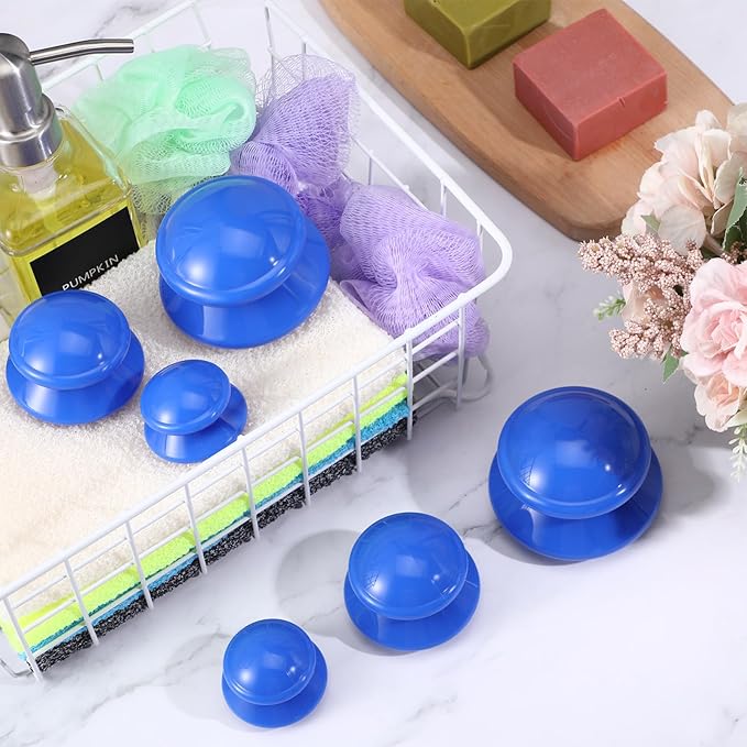 TrelaCo 6 Pcs Cupping Kit for Massage Therapy 3 Sizes Silicone Cupping Set Chinese Massage Therapy for Studio Household Cellulite Joint Pain Muscle Pain(Solid Blue)-Ruum Studio Home