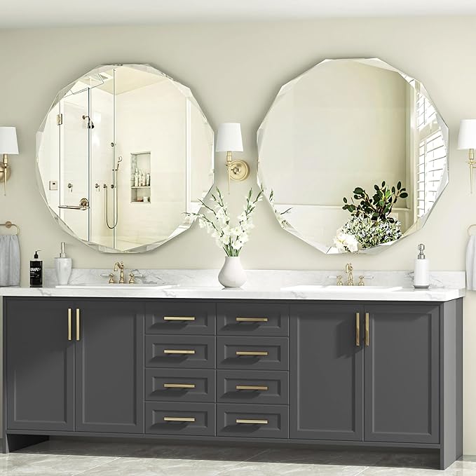 Bathroom Mirrors for Over Sink, Round Frameless Mirrors for Wall, 20x20 Inch Beveled Bathroom Mirror, Bathroom Vanity Circle Mirror for Bedroom Living Room Entryway Home Decor-Ruum Studio Home