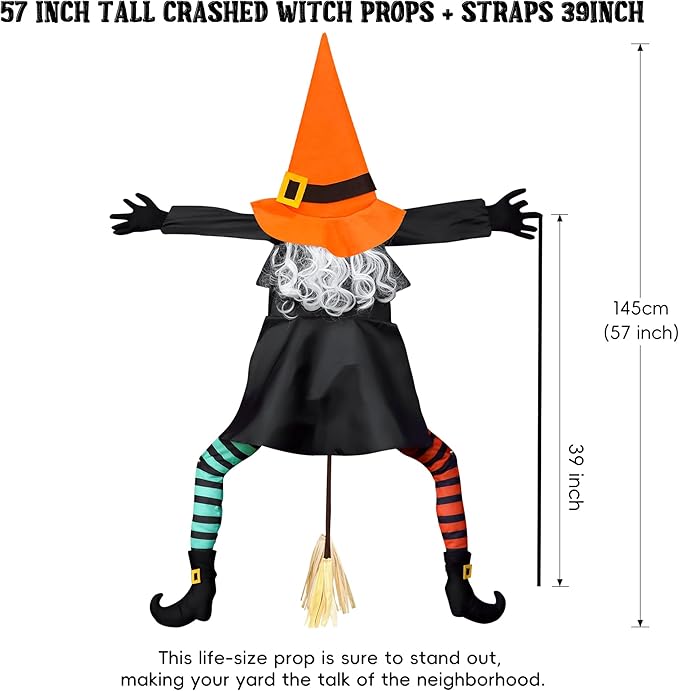 POPGIFTU 53" Halloween Crashing Witch Decoration – Funny Flying Witch for Tree, Yard, Porch & Outdoor Halloween Decor-Ruum Studio Home