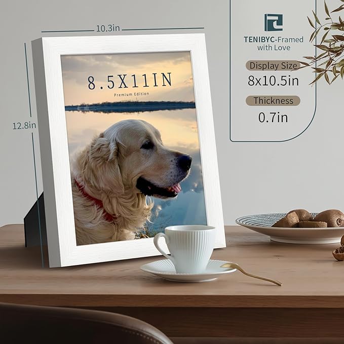 8.5x11 Picture Frame Set of 3 - White Woodgrain, Solid Wood & HD Tempered Glass, Table Display or Wall Hanging-Ruum Studio Home
