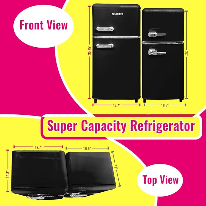 Mini Fridge Dual Door Refrigerator with Freezer, 3.5 Cu.Ft Compact Refrigerator with Handle, Adjustable Temperature & Removable Glass Shelves, for Apartment/Dorm/Office/RV, Black-Ruum Studio Home