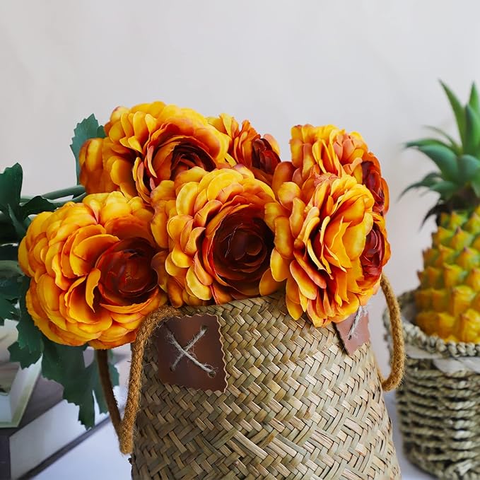 Artificial Flowers Ranunculus Long Stem Buttercup Silk Flowers 6 pcs for Home Decor and Wedding Decorations(Burnt Orange)-Ruum Studio Home