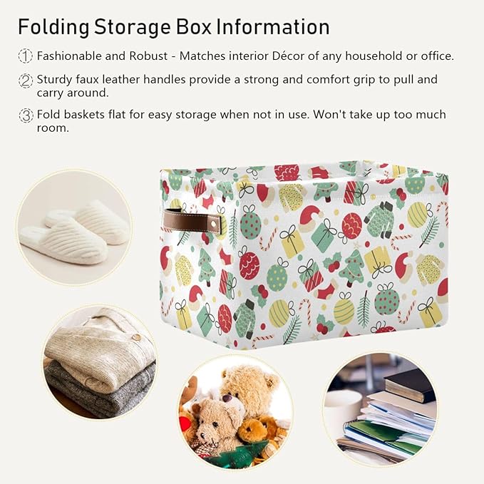 Christmas Storage Basket Tree Candy Canes Socks and Gift Storage Bins Organizer Bag Collapsible Closet Shelf Baskets Cube with handle for Baby Cloth Pet Toy Book 14.2×10.2×8.3 IN-Ruum Studio Home