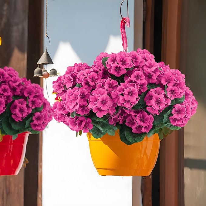 Hananona 12 Pcs Artificial Geranium Flowers for Outdoors Geranium Silk Flowers Outdoor UV Resistant Garden Plants Faux Flowers for Ptio Front Door Kitchen Table Centerpieces Home Decor (12, Rose Red)-Ruum Studio Home