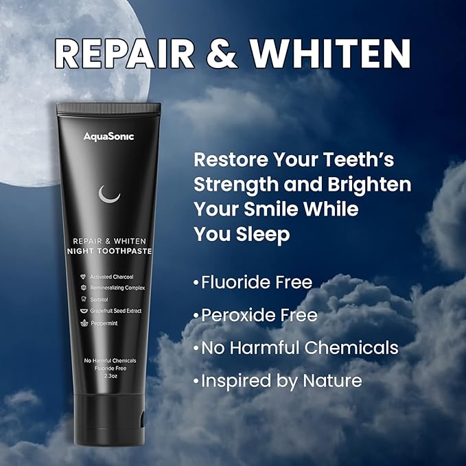 AquaSonic Complete Care Toothpaste - Refresh & Protect Day, Repair & Whiten Night - Fluoride Free Natural, Anti-cavity, Anti-plaque, Reharden, Strengthen, Whiten, Detoxify-Ruum Studio Home