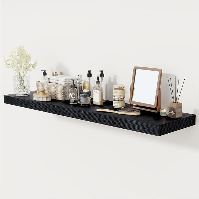 Black Floating Shelves 48 Inch Long, 12 Inch Deep Floating Shelves for Wall, 48 x 12 Large Wall Shelves for Home Storage & Display, 2" Thicked Floating Shelf for Bedroom, Living Room, 1 Pack-Ruum Studio Home