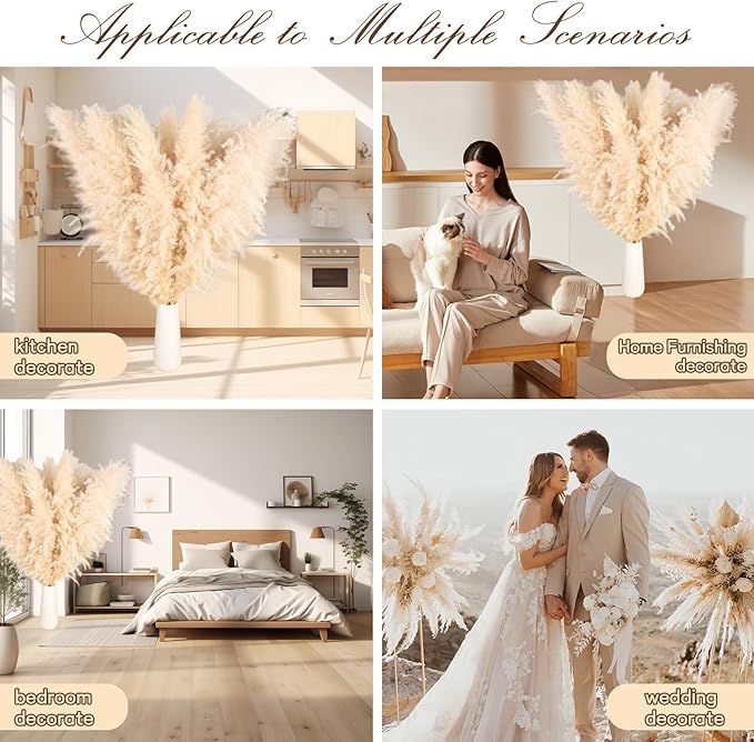 40" 33PCS Dried Pampas Grass Decor Tall,Large Natural Beige pompas Grass Tall Pampas Grass for Floor Vase,Wedding,Party,Farmhouse,Boho Home Decor,and Creating a Bohemian Ambiance-Ruum Studio Home