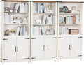 70in Tall Bookshelf 5 Tier Bookcase with Barn Doors and Storage Cabinet, White Farmhouse Book Shelf with Adjustable Shelves, Wood Freestanding Display Bookshelves for Bedroom, Kitchen (3PCS)-Ruum Studio Home