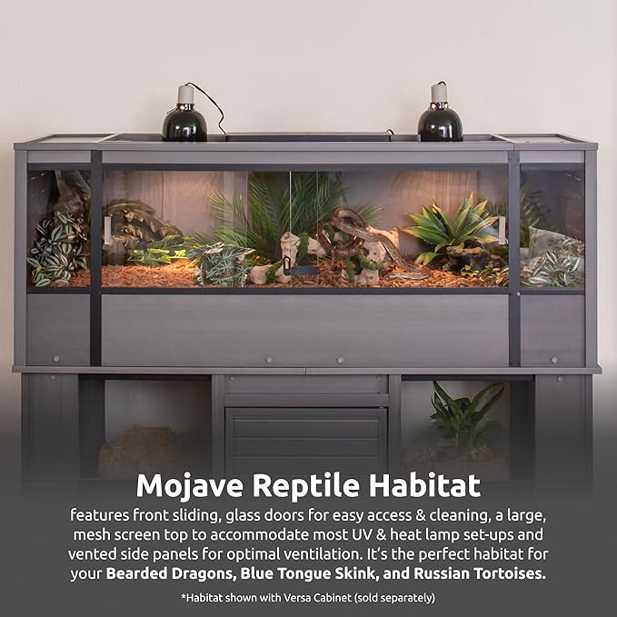 New Age Pet ECOFLEX 60-Inch Mojave Reptile Lounge in Grey- Durable, Moisture-Resistant Wood Plastic Composite Habitat with Vented Side Panels, Removable Sliding Glass Doors & Lock-Ruum Studio Home