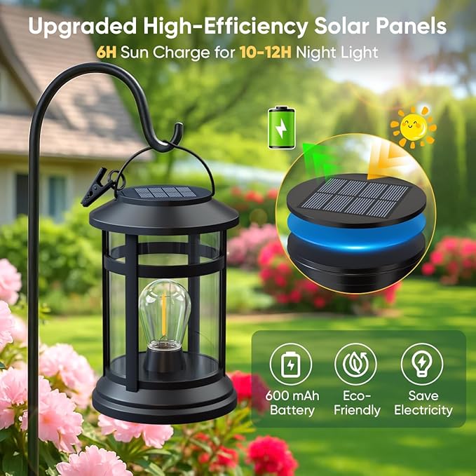 Solar Lanterns Outdoor Waterproof: 2 Pack Hanging Solar Lights for Outside Patio Porch Garden Tabletop Decor - Bright LED Warm White Solar Powered Lighting - 2025 Gardening Lovers Mom Gifts-Ruum Studio Home