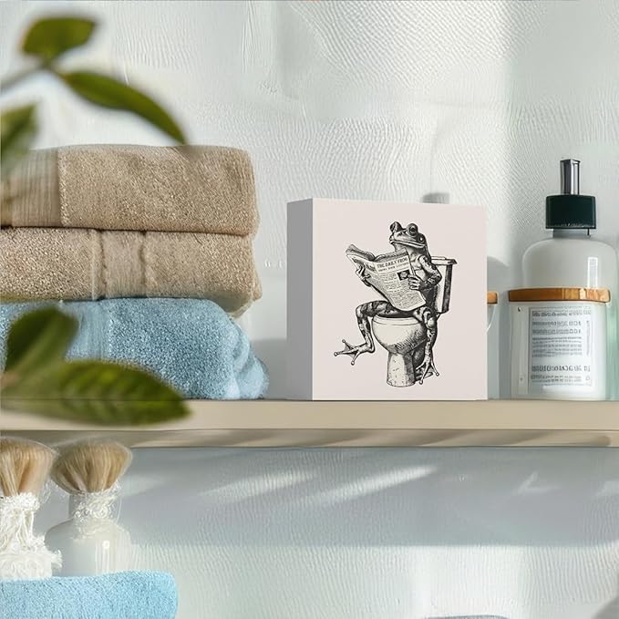 Funny Bathroom Decor, Funny Bathroom Wall Art, Black and White Bathroom Decor, Cute Bathroom Decor, Bathroom Decor for Shelves, Wooden Box Decor Sign for Home Farmhouse Office Living Room Table Shelf-Ruum Studio Home