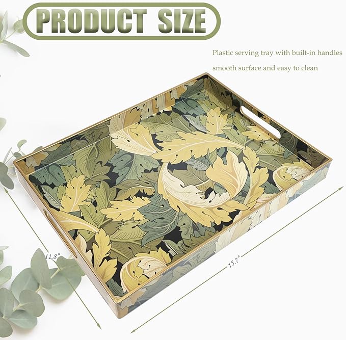 Spsyrine Serving Tray with Handles, Plastic Decorative Tray for Coffee Table, Living Room, Home Decor, Acanthus-Ruum Studio Home