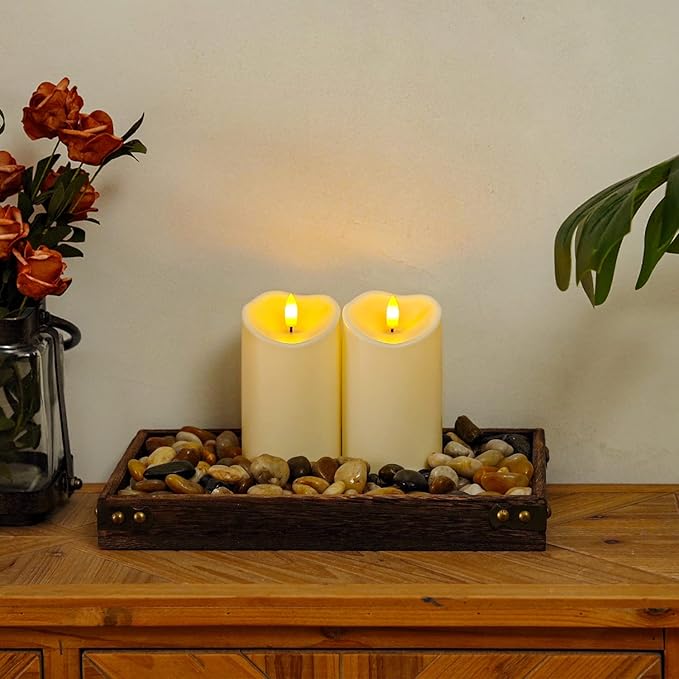 Homemory 6”x3” Outdoor Waterproof Flameless Candles, LED Candles, Battery Operated Candles with Remote and Timers, Electric Fake Plastic Pillar Candles,Dark Ivory, Set of 2-Ruum Studio Home