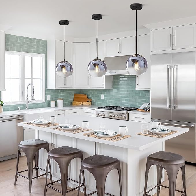 KCO Lighting Modern Black Globe Pendant Light Mercury Glass Ceiling Pendant Light Mid Century Silver Kitchen Pendant Lighting Over Island Dining Room Light Fixtures Over Table-Ruum Studio Home
