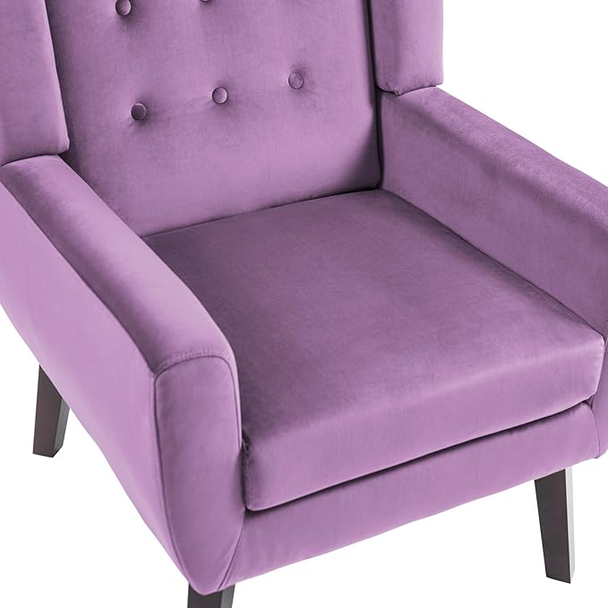 UIXE Accent Chair Modern Upholstered Armchair, Mid Century Club Arm Chairs Comfy Single Sofa Living Room Button Tufted Reading Seat Bedroom Side Seating, Velvet-Purple-Ruum Studio Home