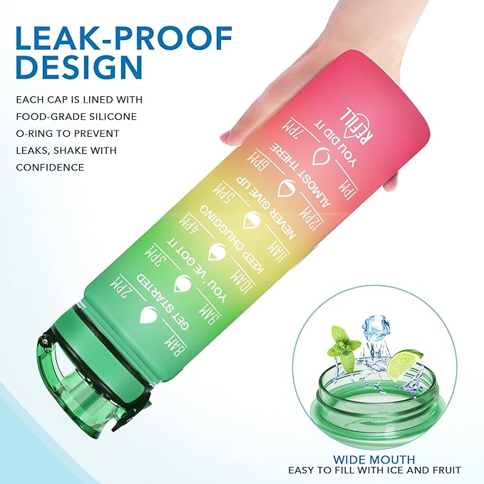 Enerbone Water Bottle, Leakproof BPA & Toxic Free, Motivational Water Bottle with Times to Drink and Straw, Fitness Sports Water Bottle with Strap for Office, Gym, Outdoor Sports-Ruum Studio Home