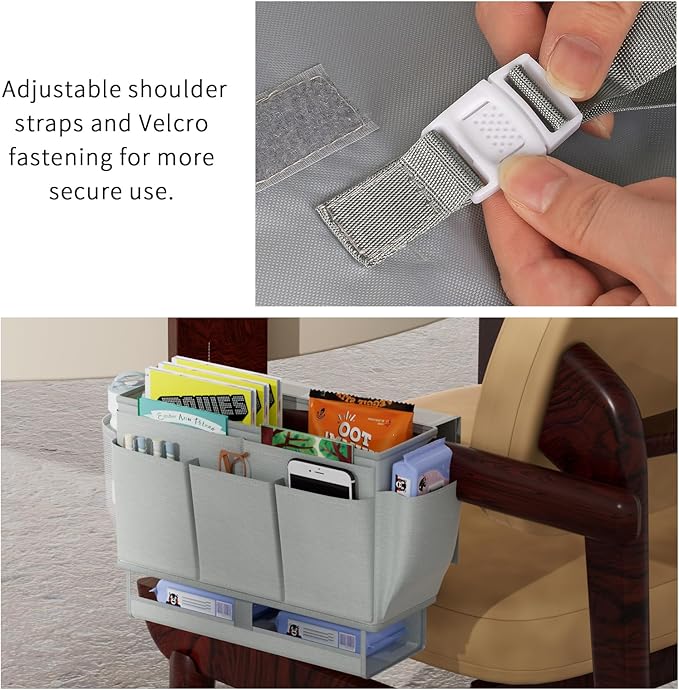 Bedside Caddy, Bed Organizer with 11 Pockets and Power Strip Holder, Versatile Bedside Storage Caddy for Home,Dorm,Bunk,Hospital,Crib Bed (2 Pack Grey)-Ruum Studio Home