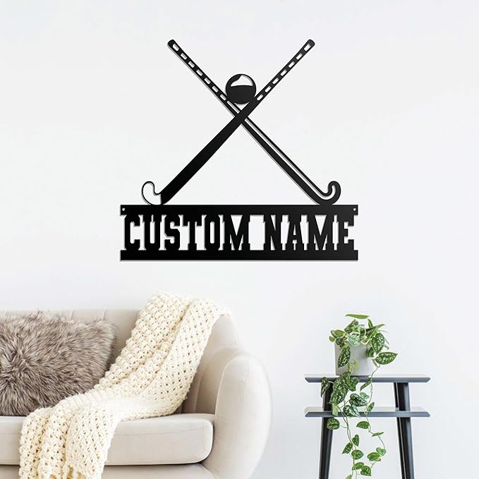 Personalized Hockey Metal Sign - LED Wall Sign with Name & Jersey Number, 16-Color LED with Remote Control, Ice Hockey Room Decor for Boys, Sports Players, Coaches, Teens-Ruum Studio Home