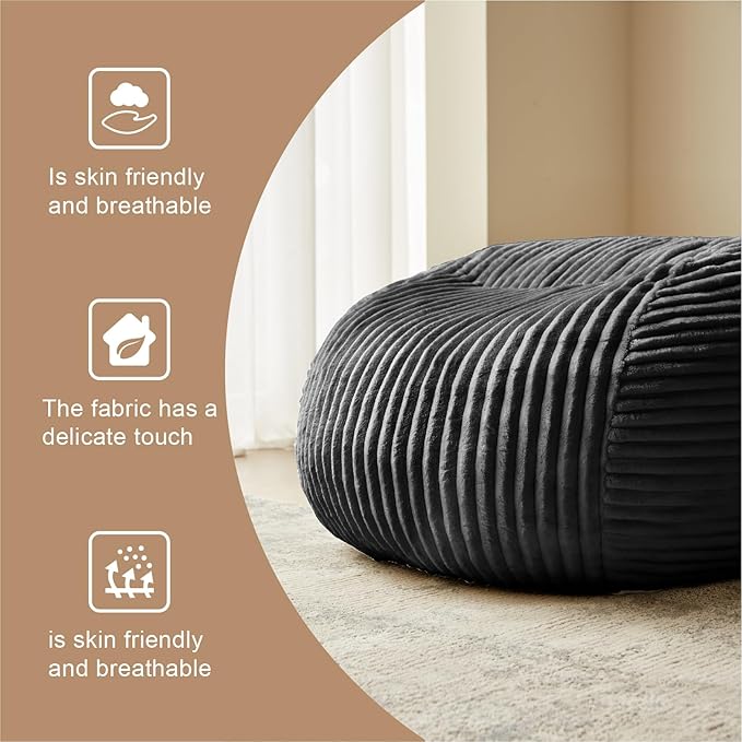 Premium Beige Bean Bag Chair for Adults with Armrest- Ultra Plush Memory Foam Lounge Sofa & Comfy Reading Nook Chair for Bedroom, Living Room & Dorm (Gray, 4FT)-Ruum Studio Home