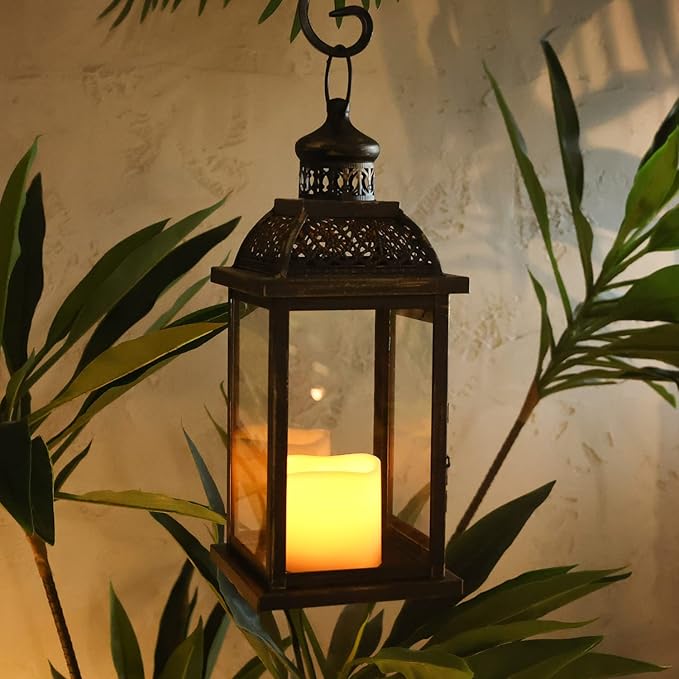 DECORKEY Lanterns Decorative Indoor&Outdoor, 14.4'' Large Black Square Hanging Lanterns, Vintage Metal Candle Holder for Outdoor Patio Front Door Porch Wedding Party Decor-Ruum Studio Home