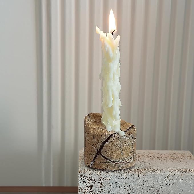 Travertine Candle Holder - Handmade Marble Candlestick Holder for Taper Candle - Vintage Small Stone Candle Sticks Holder Decor for Table Centerpieces, Wedding, Party, Fits 3/4 Inch Thick Candle-Ruum Studio Home