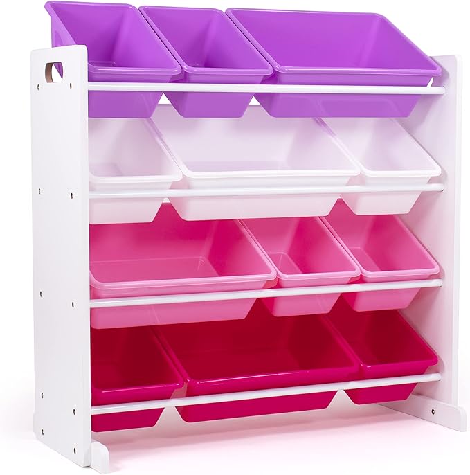 Humble Crew Kids Toy Storage Organizer with 12 Plastic Bins, White/Pink/Purple – Removable Bins for Playroom, Bedroom, Toddler Furniture for Boys and Girls Ages-Ruum Studio Home