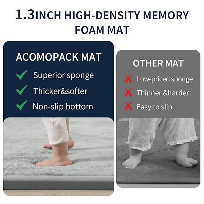 ACOMOPACK Baby Play Mat for Floor 1.3" Thick Memory Foam 50x50 Soft Velvet Playpen Mat for Kids,Infants,Toddlers,Tummy Time Crawling Mats with Non-Slip Bottom,Yoga,Tatami,Nursery Rug（Light Grey）-Ruum Studio Home