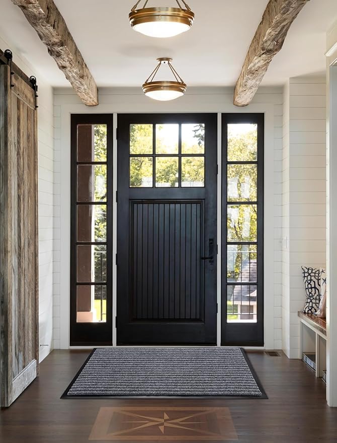 Yimobra Front Door Mat Outdoor Indoor Entrance, 100% Waterproof All-Season All Weather Doormat, Welcome Matt Outside Entry, Non Slip, Low Profile, Heavy Duty Patio Porch Floor Mats,47 x 32,Gray White-Ruum Studio Home