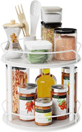 Lazy Susan Organizer 2 Tier - 9.2" Turntable Spice Rack for Table Top, Wooden Rotating Lazy Susan for Cabinet Pantry Kitchen Countertop Dining Table Cupboard Bathroom Vanity Storage(White)-Ruum Studio Home