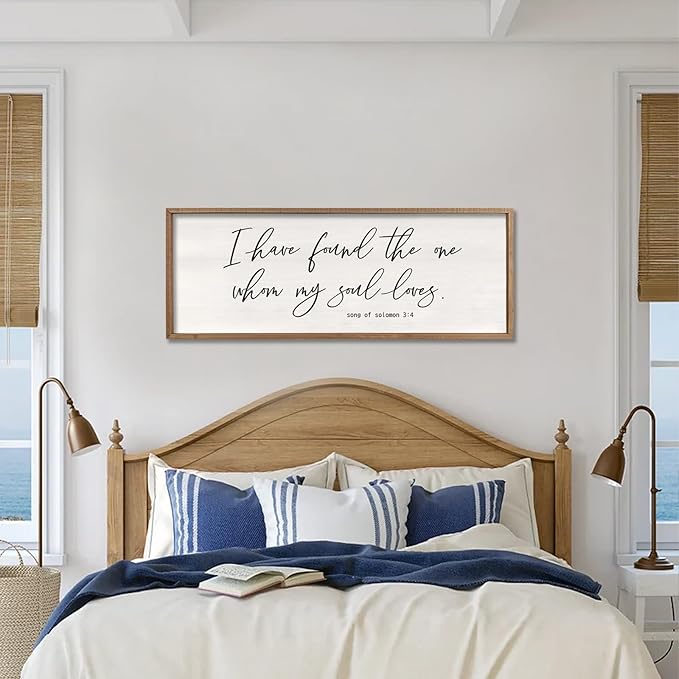 I Have Found The One Whom My Soul Loves Sign Wall Art Decor 32"x12" Modren Master Bedroom Above Bed Wood Framed Song of Solomon 3:4 Large Living Room Bible Verse Wall Hanging (Wood)-Ruum Studio Home
