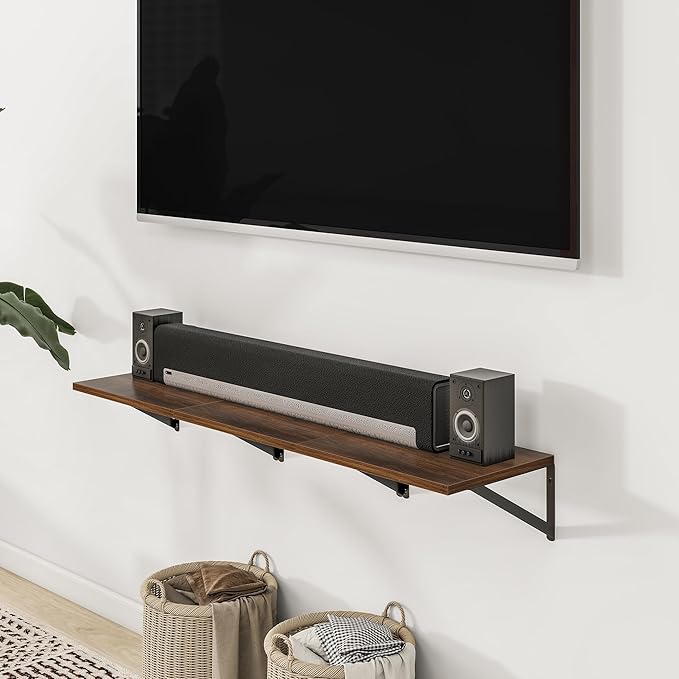 Heimlove 24" W x 12" D Wall Shelves for Books, 12 Inch Deep Floating Shelves Set of 3, Wide Floating Bookshelf with Metal Bracket for Living Room, Kitchen, Office, Bedroom and Decor Storage - Walnut-Ruum Studio Home
