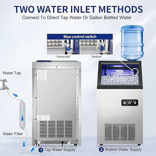 Commercial Ice Maker Machine 120Lbs/24H with 35Lbs Ice Capacity, 45Pcs Clear Ice Cubes Ready in 11-20Mins, Stainless Steel Under Counter Freestanding Large Ice Machine, 2 Water Inlet Modes-Ruum Studio Home