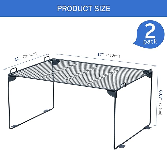 Neudeco Stackable Cabinet Shelf Organizer - 2 Pack Metal Mesh Stacking Shelves for Kitchen, Closet, Bathroom, Countertop and Cabinet -Gray-Ruum Studio Home