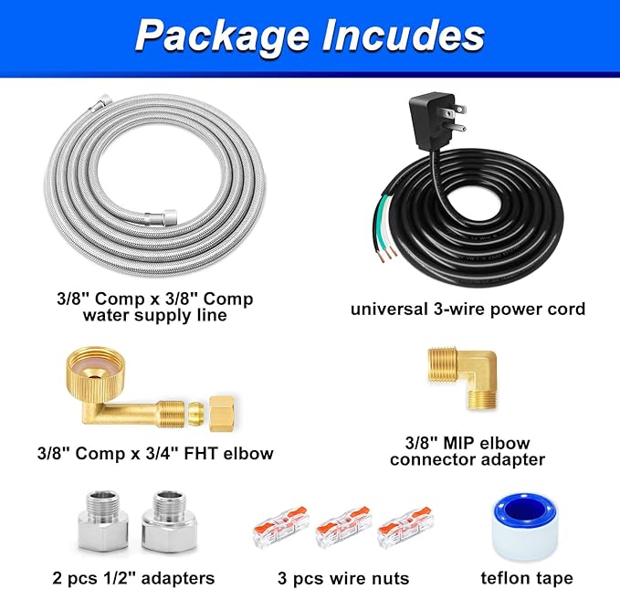 Dishwasher Installation Kit - 10 FT Stainless Steel Dishwasher Hose with 3/8" Compression Connections,Food Grade PEX Inner Tube Dishwasher Water Supply Line with Elbows,Adapters and 6 FT Power Cord-Ruum Studio Home