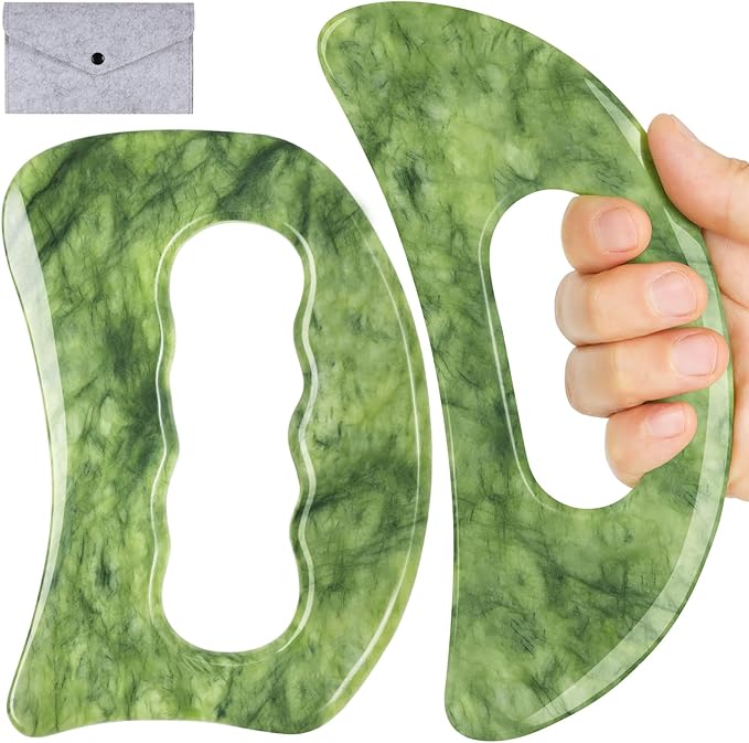 Jade Stone Large gua sha Massage Tool, Gua Sha Body Tool with Hand Grip, Muscle Scraper Tools Set,Scraping Massage Tools for Physical Therapy,Derma Edge & GuaSha Massage Scraper Tool-Ruum Studio Home