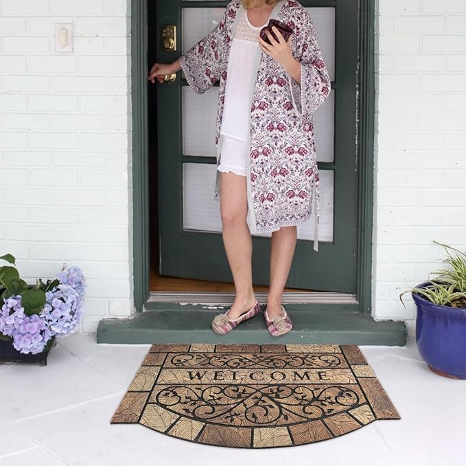 Durable Welcome Door Mats, 24"x36" Heavy-Duty Large Welcome Mat for Front Door with Non-Slip Rubber Backing, Door Mats for Outside Entry High Traffic Area（Leaves）-Ruum Studio Home