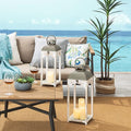Glitzhome Set of 2 Mondern Farmhouse Wood Metal Lanterns Decorative Candle Lanterns, White (No Glass)-Ruum Studio Home