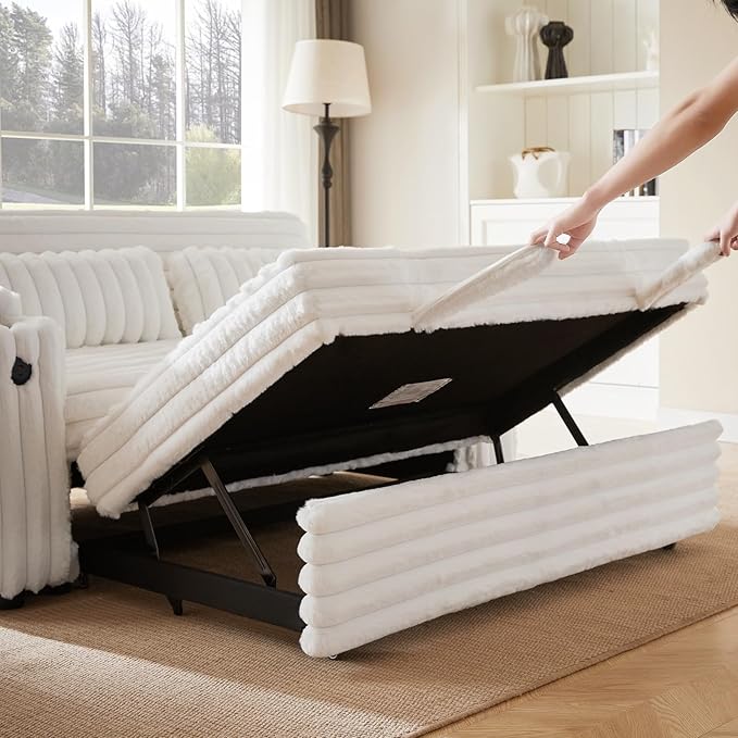 57-Inch Velvet Full Size Sleeper Sofa Couch with Pullout Bed,Convertible Pull Out with Golden Decorative Strip and Adjustable Backrest for Small Spaces,Apartment, Guest Room, RV (1109White)-Ruum Studio Home