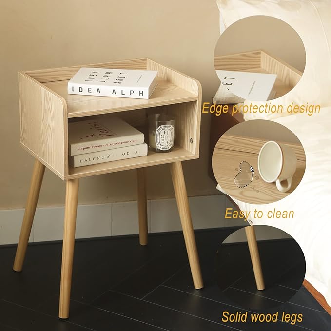 MaxSmeo Nightstand, Mid Century Modern Side Table Bedroom with Storage, Small End Bedside Table with Solid Wood Legs for Living Room, Office Small Spaces (Natural)-Ruum Studio Home