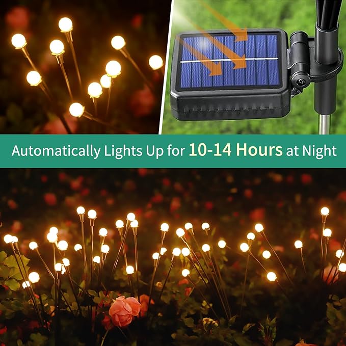 Solar Lights Outdoor Waterproof, 2 Packs 16LED, Solar Garden, Patio, Garden Decor, Patio Decor, Firefly Outdoor, Unique Gifts for Women, Gifts for Grandma-Ruum Studio Home