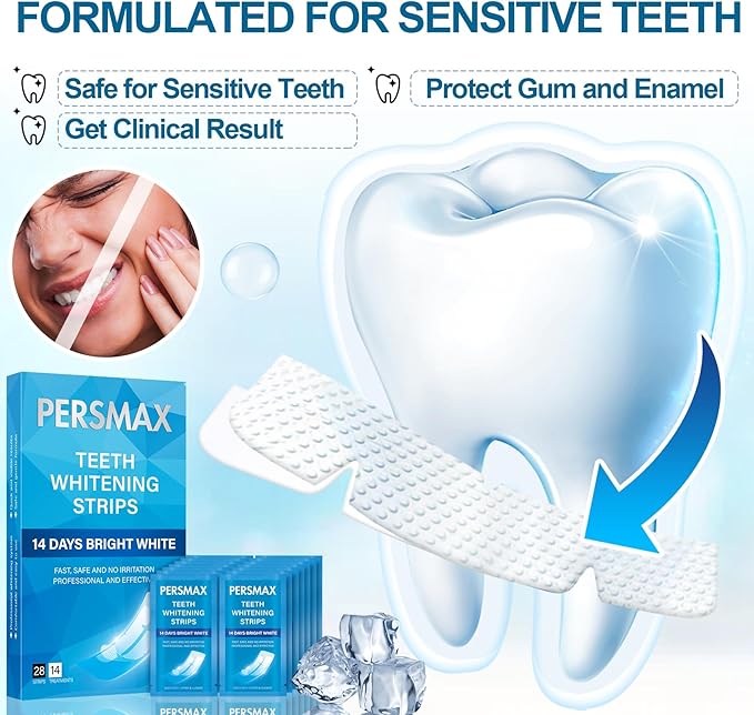 Teeth Whitening Strips for Sensitive Teeth Enamel Safe Whitening Kit No-Slip Remove Coffee Wine Smoking Stains Professional 14 Treatments 28 Strips-Ruum Studio Home