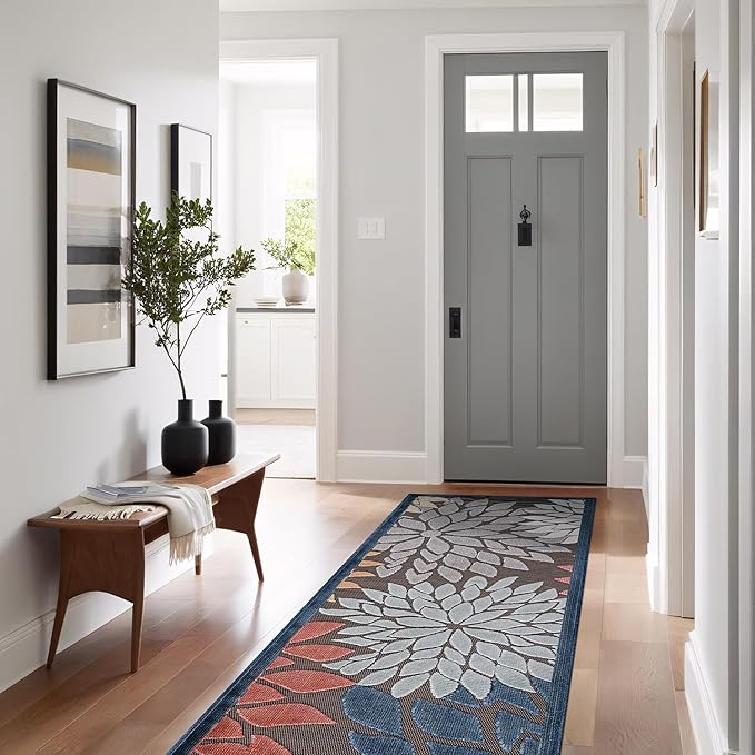 Beverly Rug Outdoor Runner Rug 2x7 Modern Floral Tropical Area Rugs for Indoor and Outdoor Patio Easy to Clean Non Shedding Living Room Porch Garden Washable Outside Carpet (2 x 7 Brown)-Ruum Studio Home