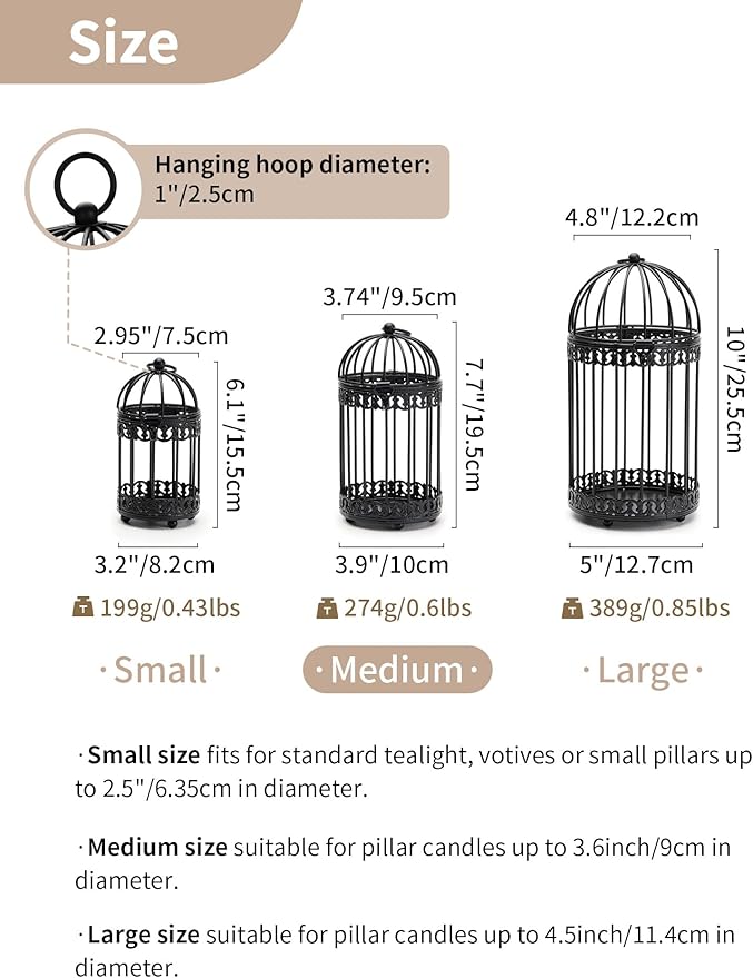 NUPTIO Black Decorative Bird Cage: Birdcage Hanging Lantern for Pillar Candles - Vintage Bird Cages Candle Holders for Halloween Christmas Table Centerpiece 7.7 Inch H-Ruum Studio Home