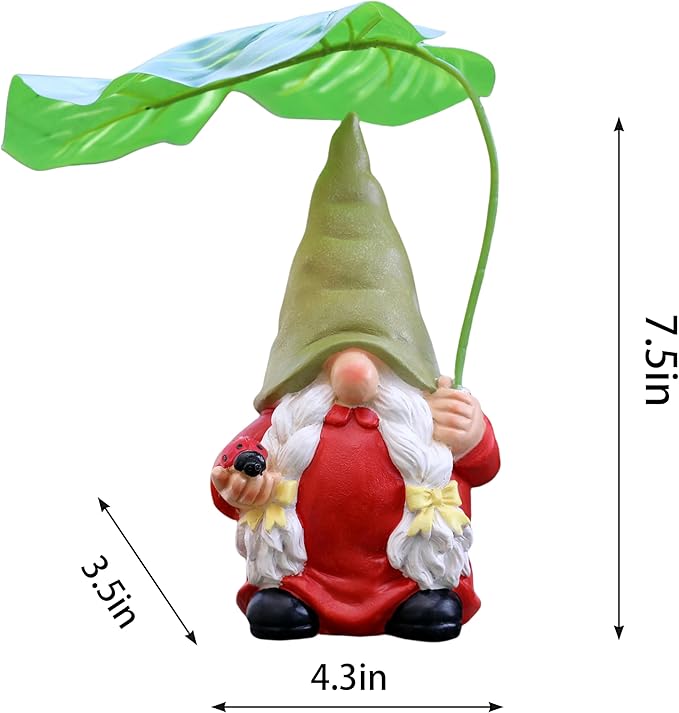 Garden Female Gnome Statue Decoration with Leaf Umbrella, 7.5” Figurine Ornament for Indoor Outdoor Home Patio Yard Lawn, for Gnome Lovers & Garden Enthusiasts，Mom，Women-Ruum Studio Home